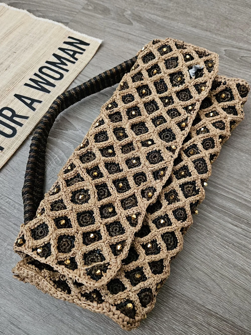 NWT Made for a Woman Vakona Clutch Handwoven Raphia Beaded Madagascar